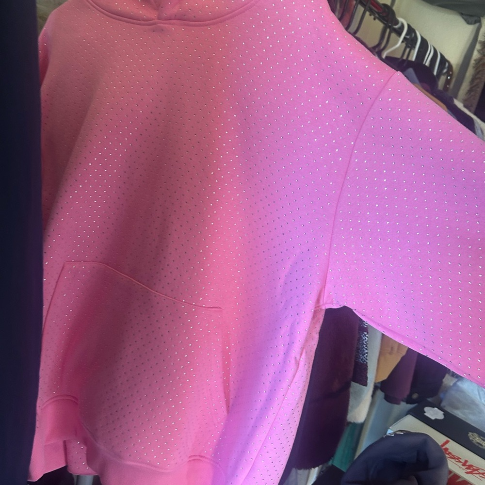 Pink Women's Hoodie With Matching Pants All Rhinostoned